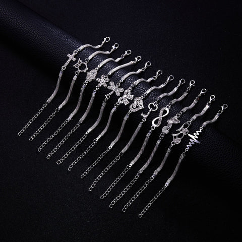 12 Styles Silver Charm Bracelets Owl Dragonfly Butterfly Animal Chain Bracelets Love Heart Palm Bangles Wedding Jewelry Gift